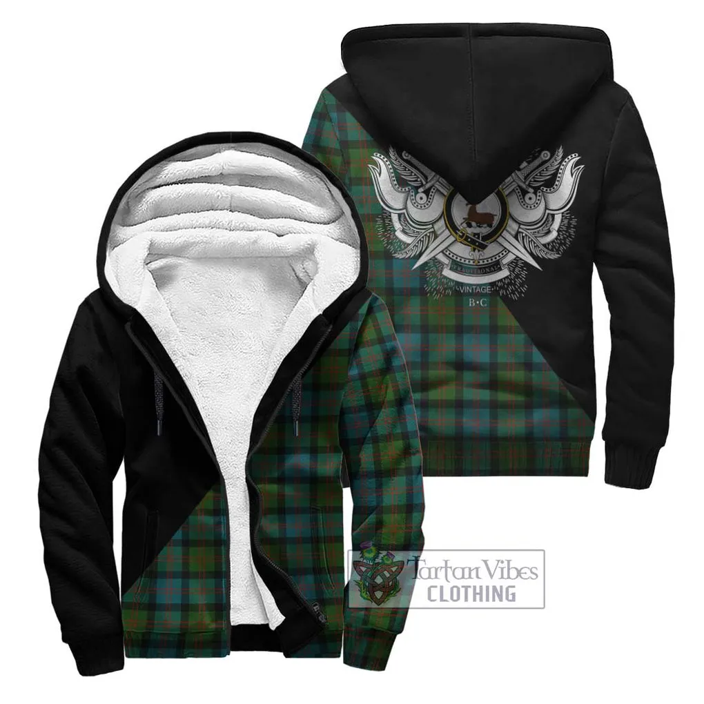 Blair Ancient Tartan Sherpa Hoodie with Family Crest and Military Logo Style