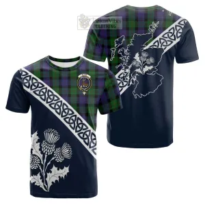 Blair Tartan Cotton T-shirt Featuring Thistle and Scotland Map