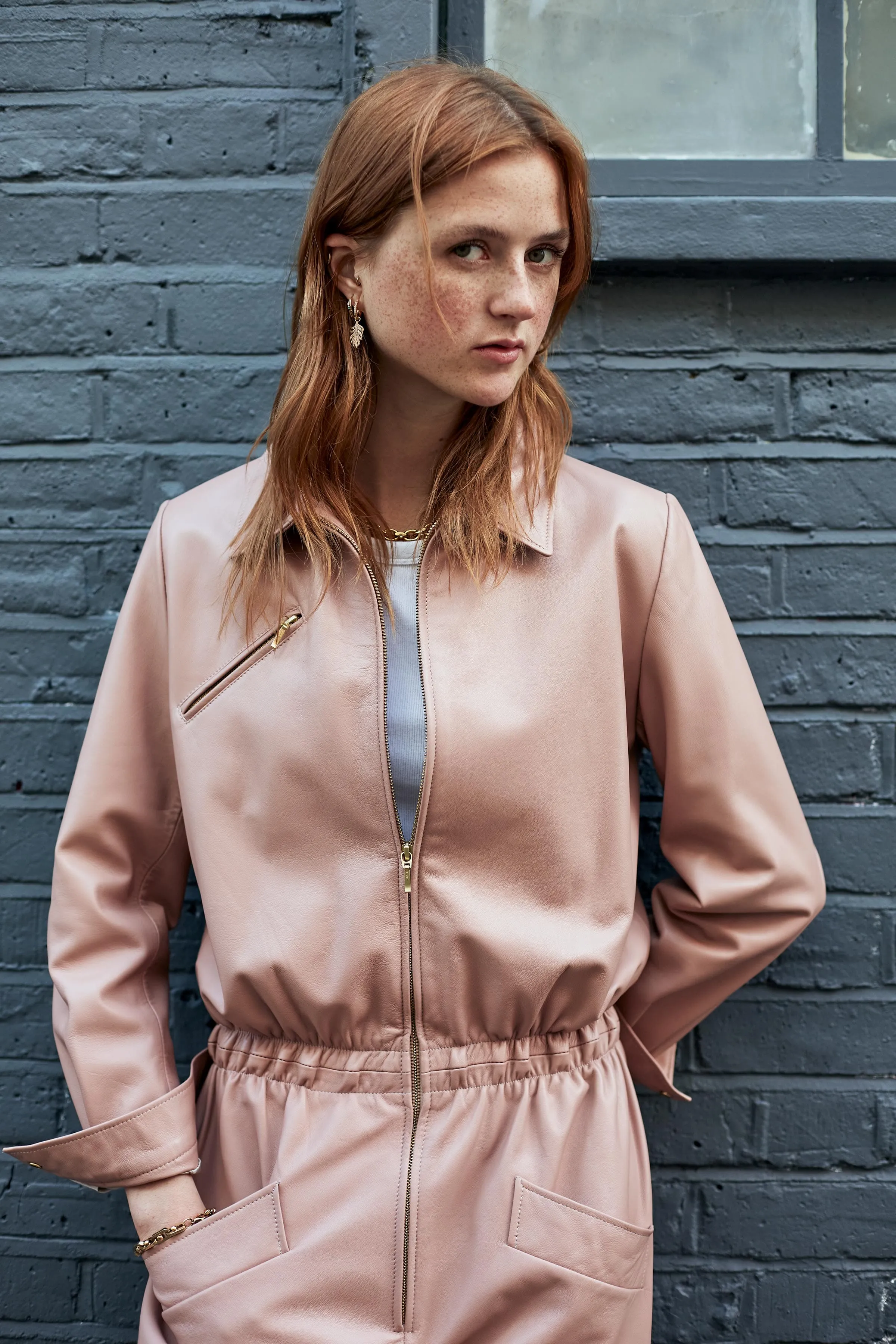 Blush Leather Boilersuit