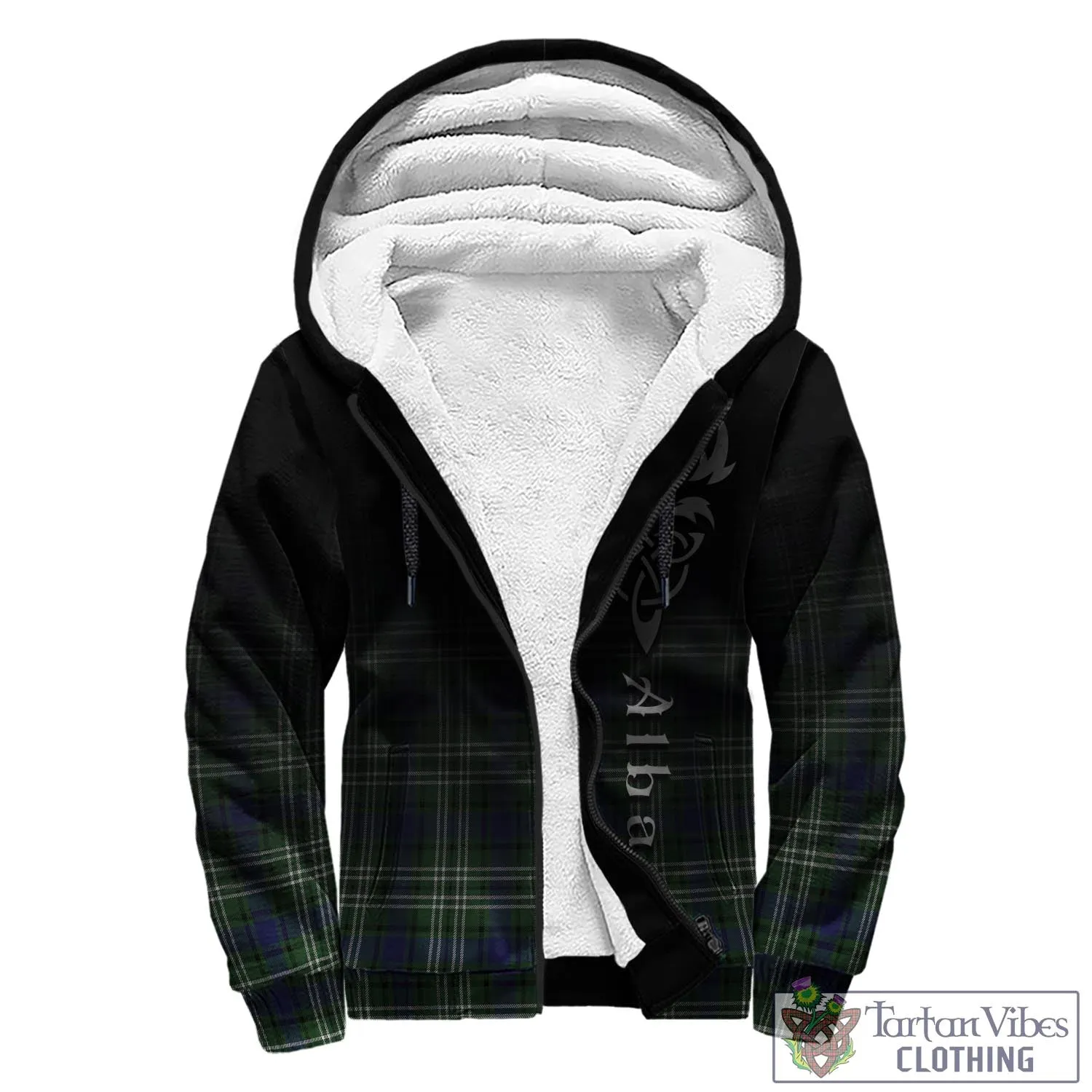 Blyth Tartan Sherpa Hoodie Featuring Alba Gu Brath Family Crest Celtic Inspired