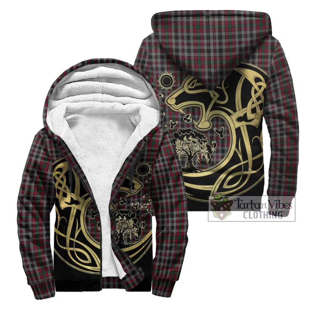 Borthwick Tartan Sherpa Hoodie with Family Crest Celtic Wolf Style