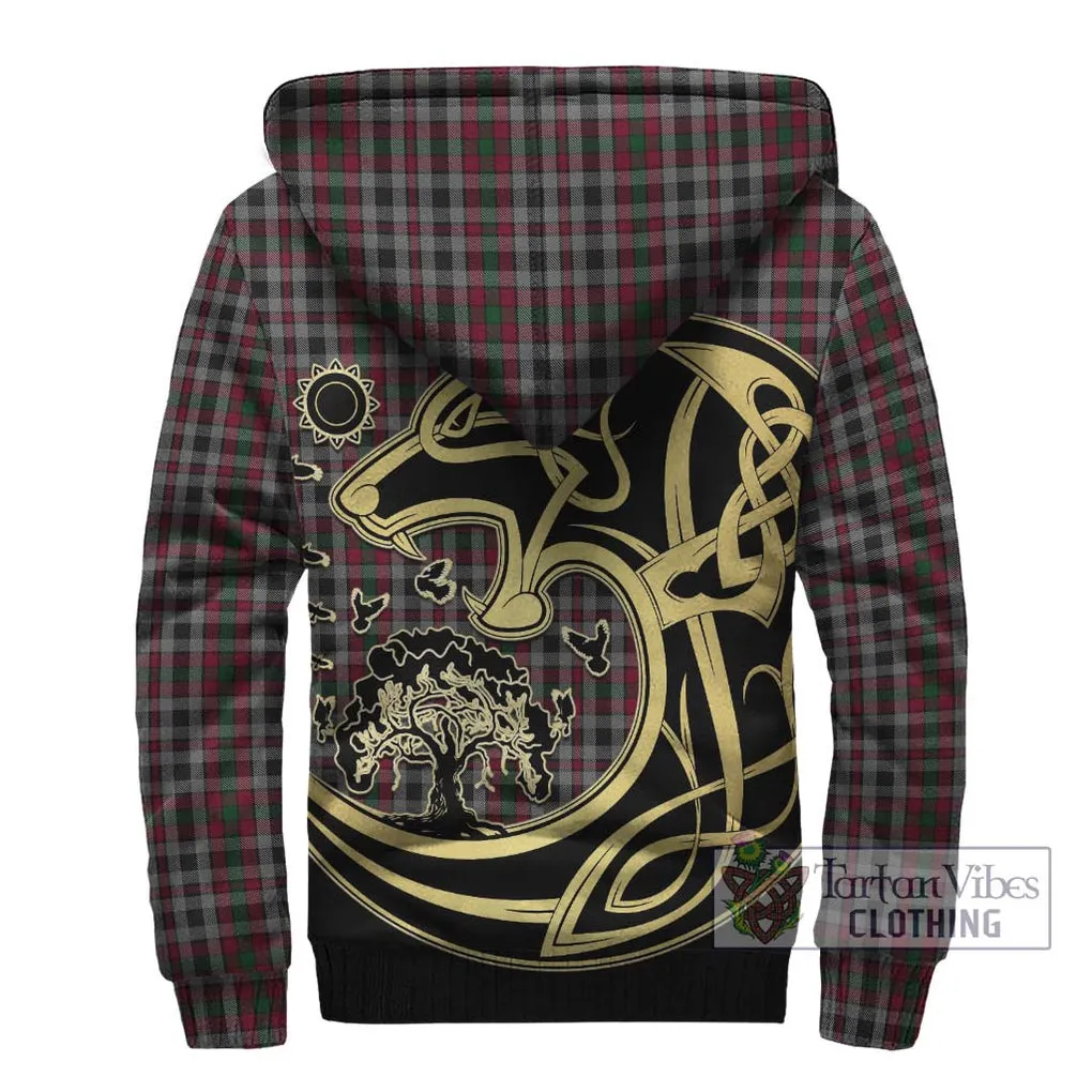 Borthwick Tartan Sherpa Hoodie with Family Crest Celtic Wolf Style