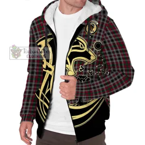 Borthwick Tartan Sherpa Hoodie with Family Crest Celtic Wolf Style