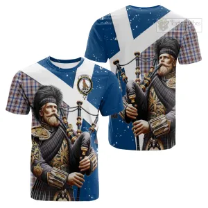 Boswell Tartan Cotton T-shirt with Family Crest Scottish Bagpiper Vibes