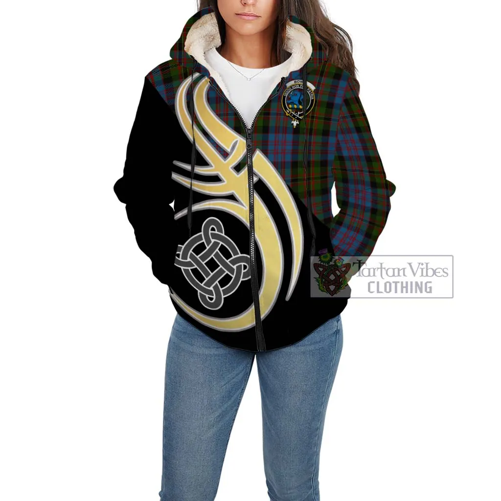 Bowie Tartan Sherpa Hoodie with Family Crest and Celtic Symbol Style