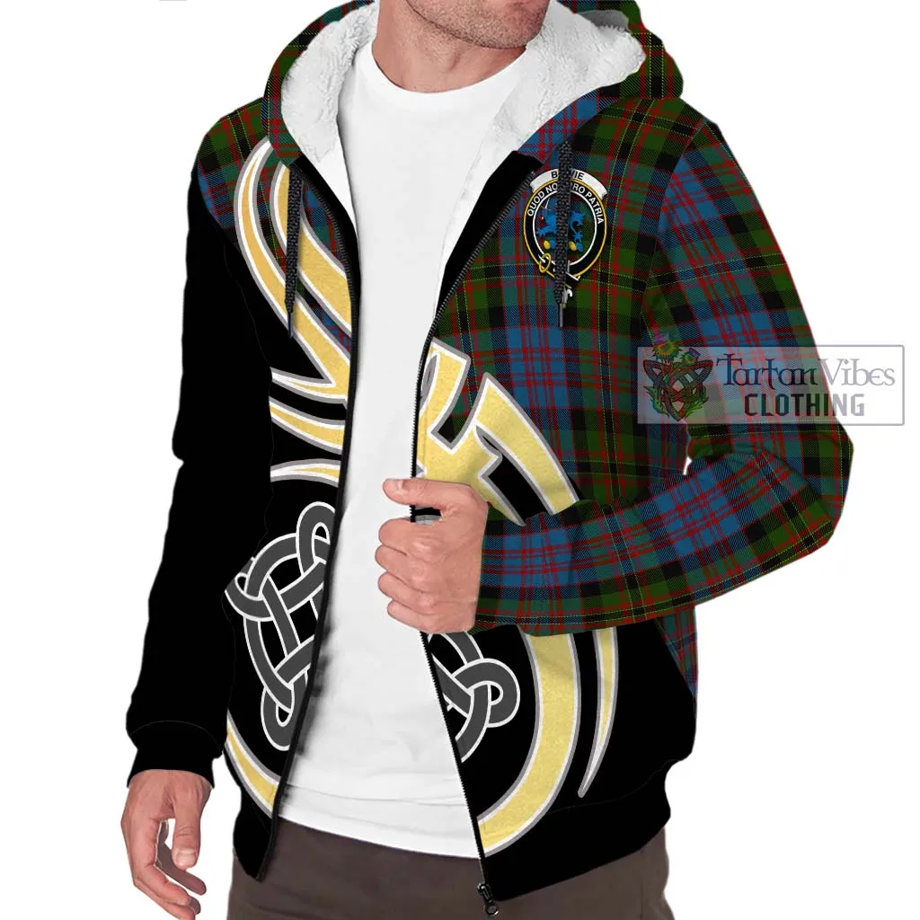 Bowie Tartan Sherpa Hoodie with Family Crest and Celtic Symbol Style