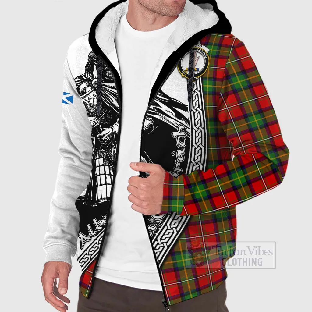 Boyd Tartan Clan Crest Sherpa Hoodie with Highlander Warrior Celtic Style