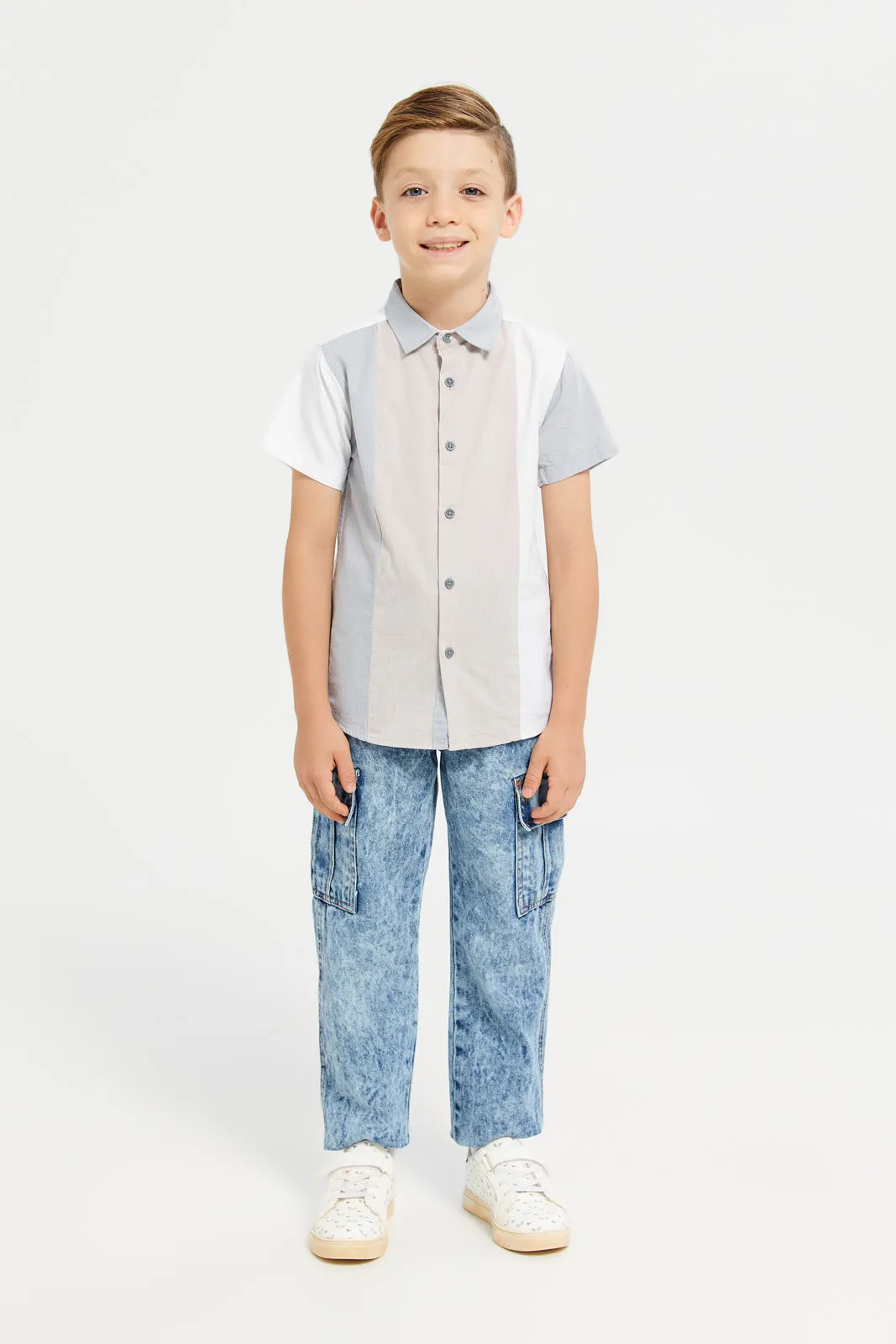 Boys Blue Straight Fit Cargo Pull On Jeans