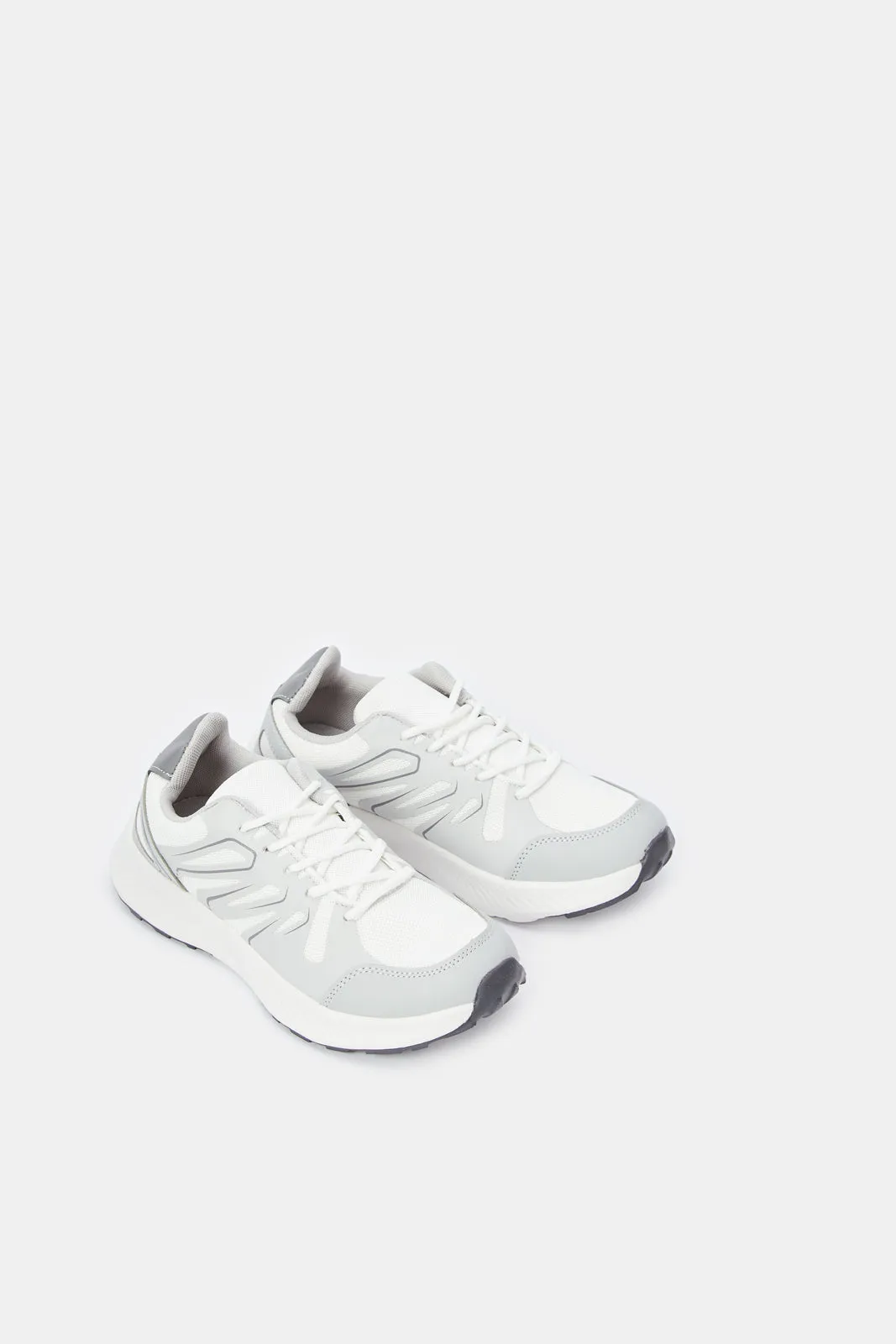 Boys White And Grey Colour Block Sneaker