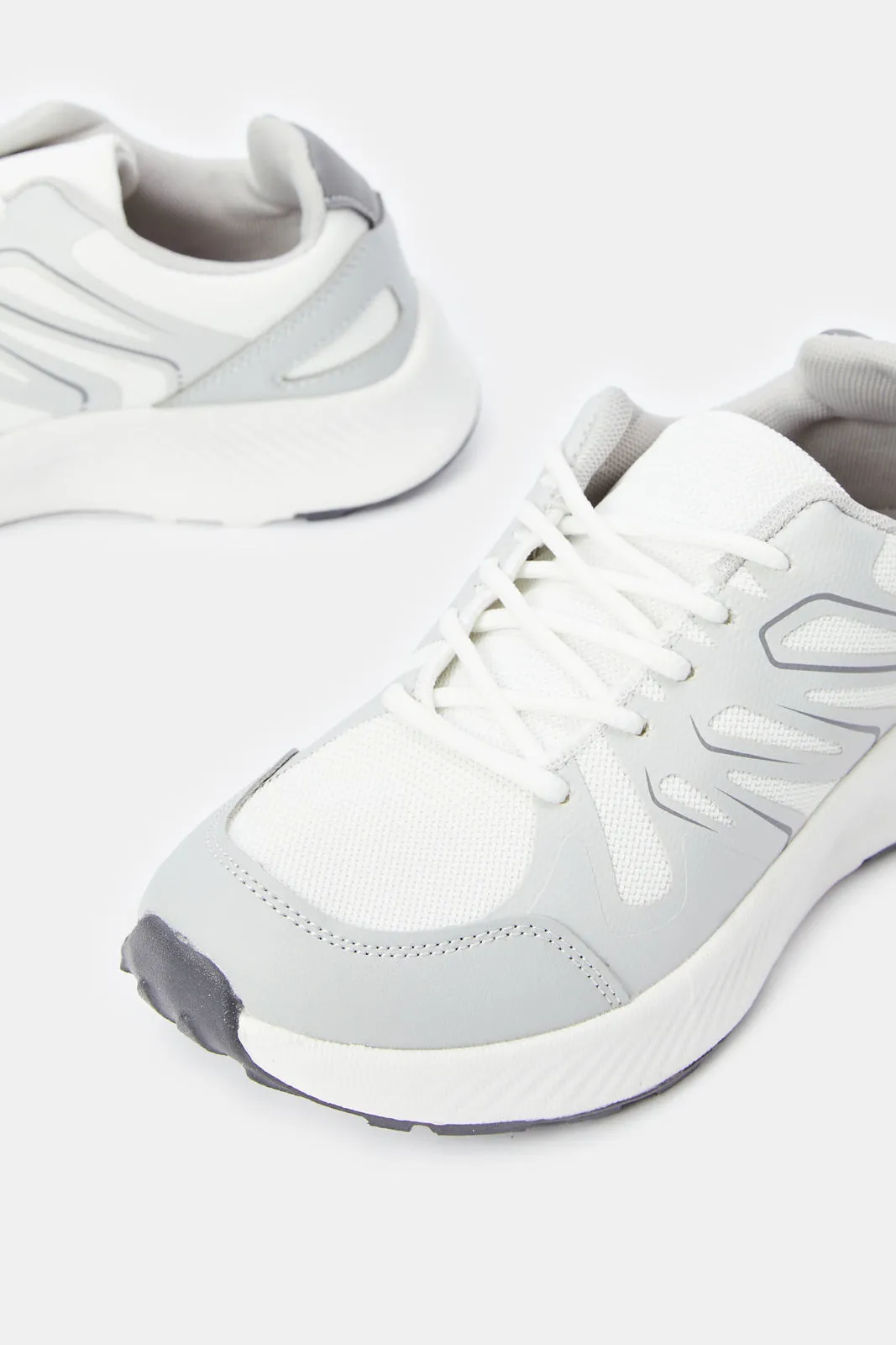 Boys White And Grey Colour Block Sneaker