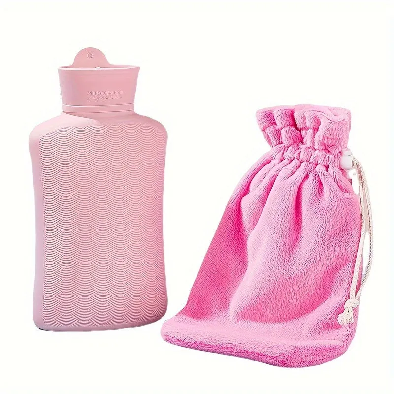 BPA-Free Silicone Hot Water Bottle 37.2oz, Hot & Cold Therapy, Includes Plush Cover, Ideal Winter Gift For Women, Children, Elderly - Odorless Liquid-Filled Design