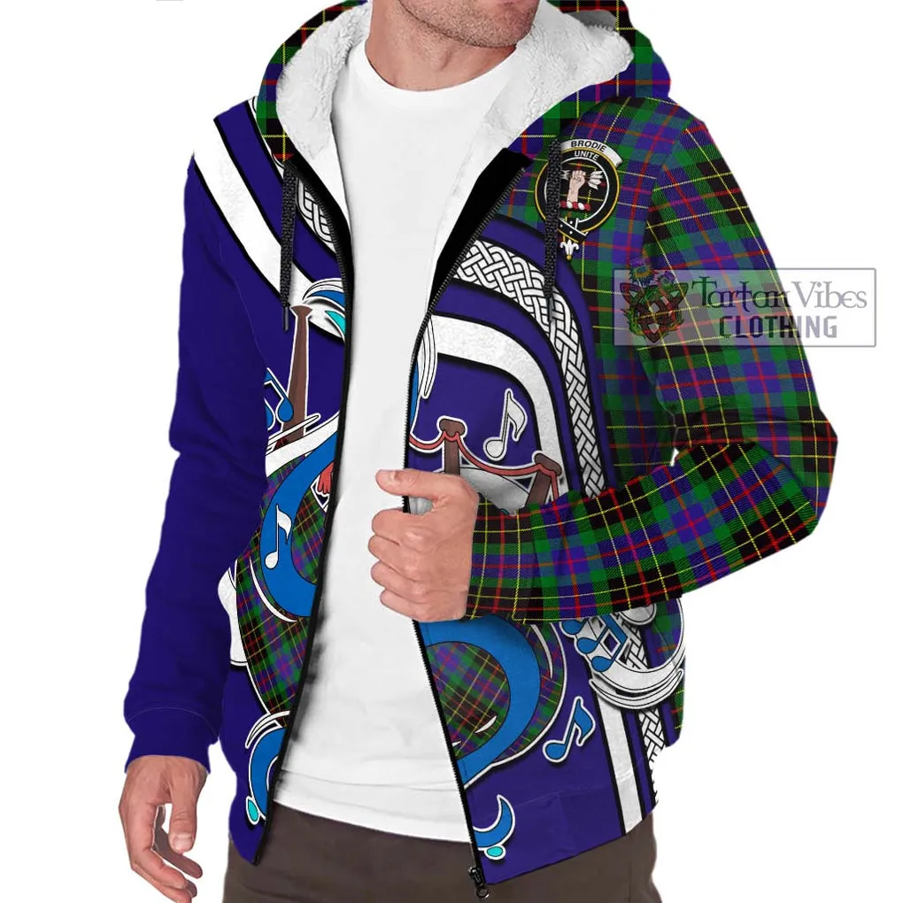 Brodie Hunting Modern Tartan Sherpa Hoodie with Epic Bagpipe Style