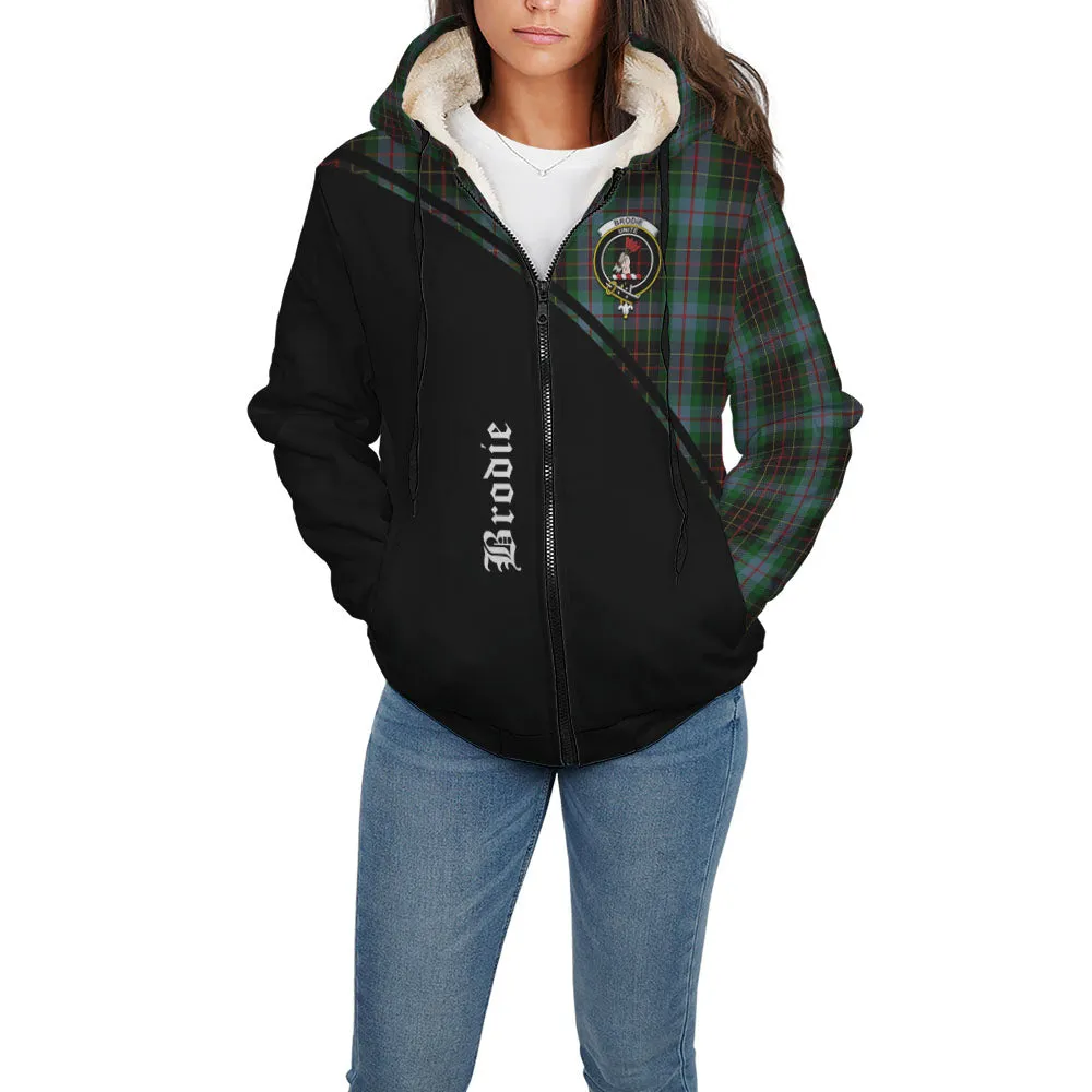 Brodie Hunting Tartan Sherpa Hoodie with Family Crest Curve Style