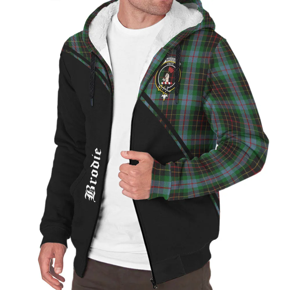 Brodie Hunting Tartan Sherpa Hoodie with Family Crest Curve Style