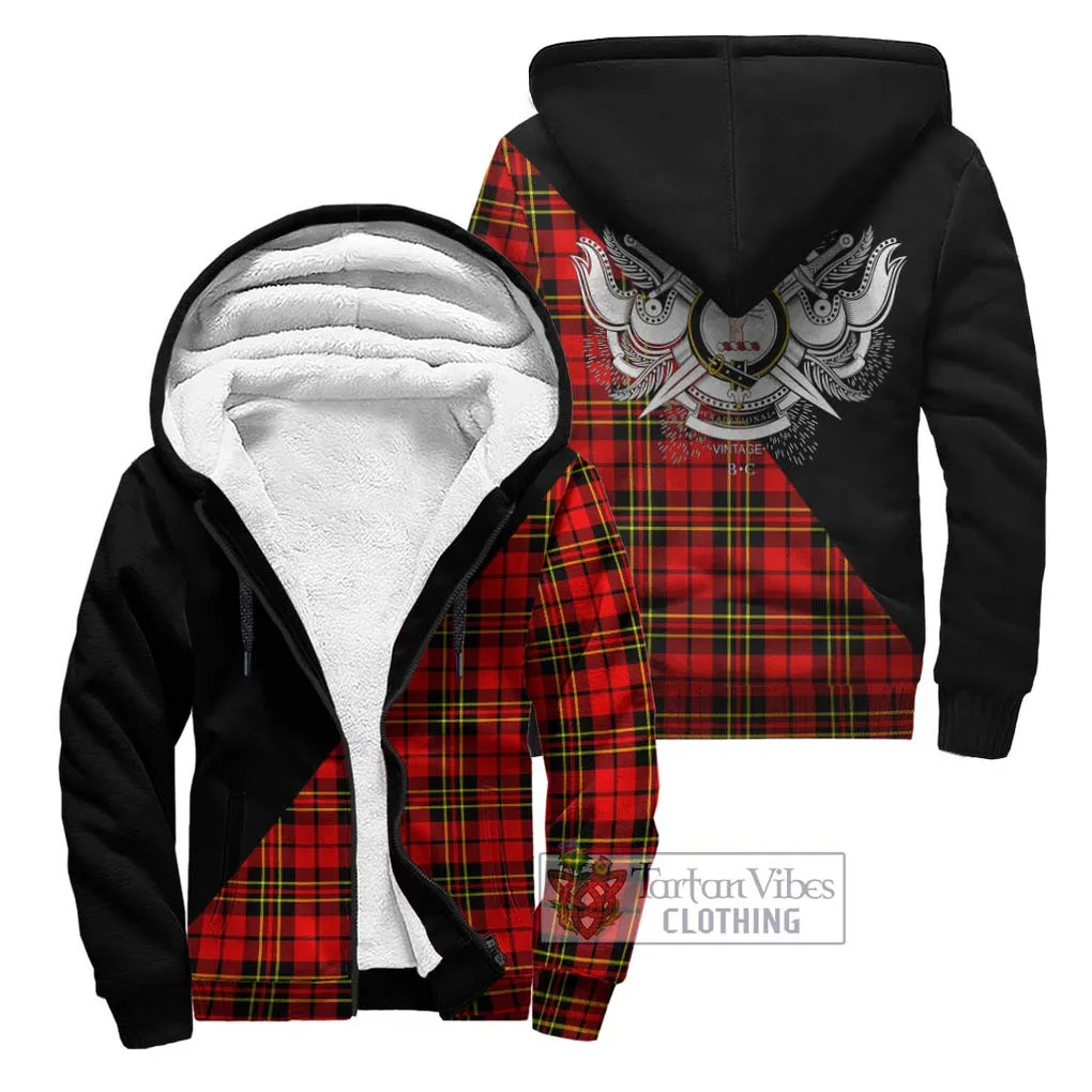 Brodie Modern Tartan Sherpa Hoodie with Family Crest and Military Logo Style