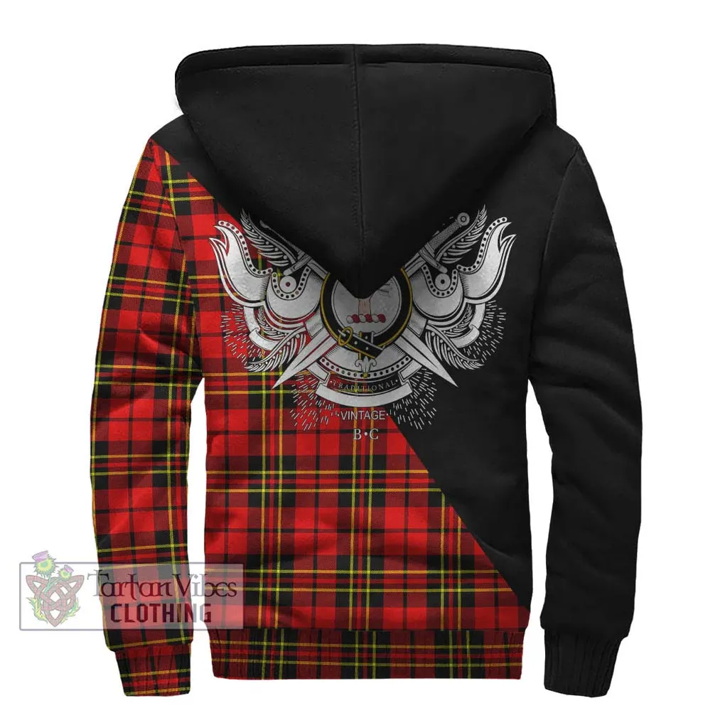 Brodie Modern Tartan Sherpa Hoodie with Family Crest and Military Logo Style