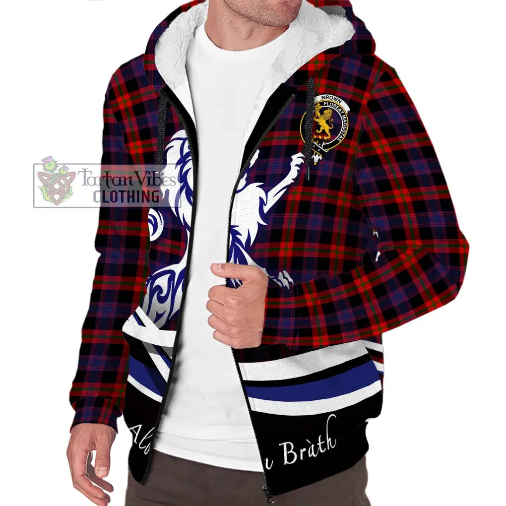 Brown (Broun) Tartan Sherpa Hoodie with Alba Gu Brath Regal Lion Emblem