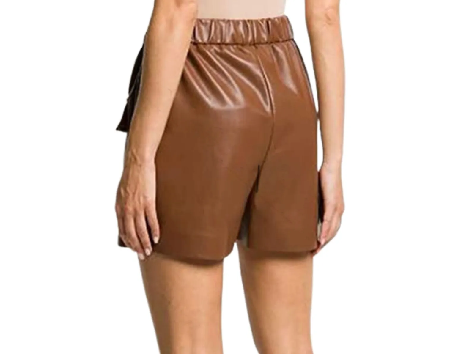 Brown Leather Double Front Pockets Shorts