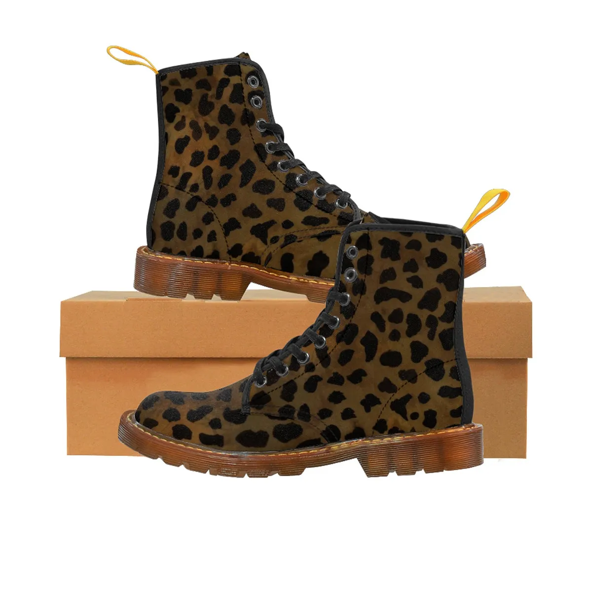 Brown Leopard Women's Boots, Animal Print Winter Laced-Up Canvas Hikers Boots For Ladies