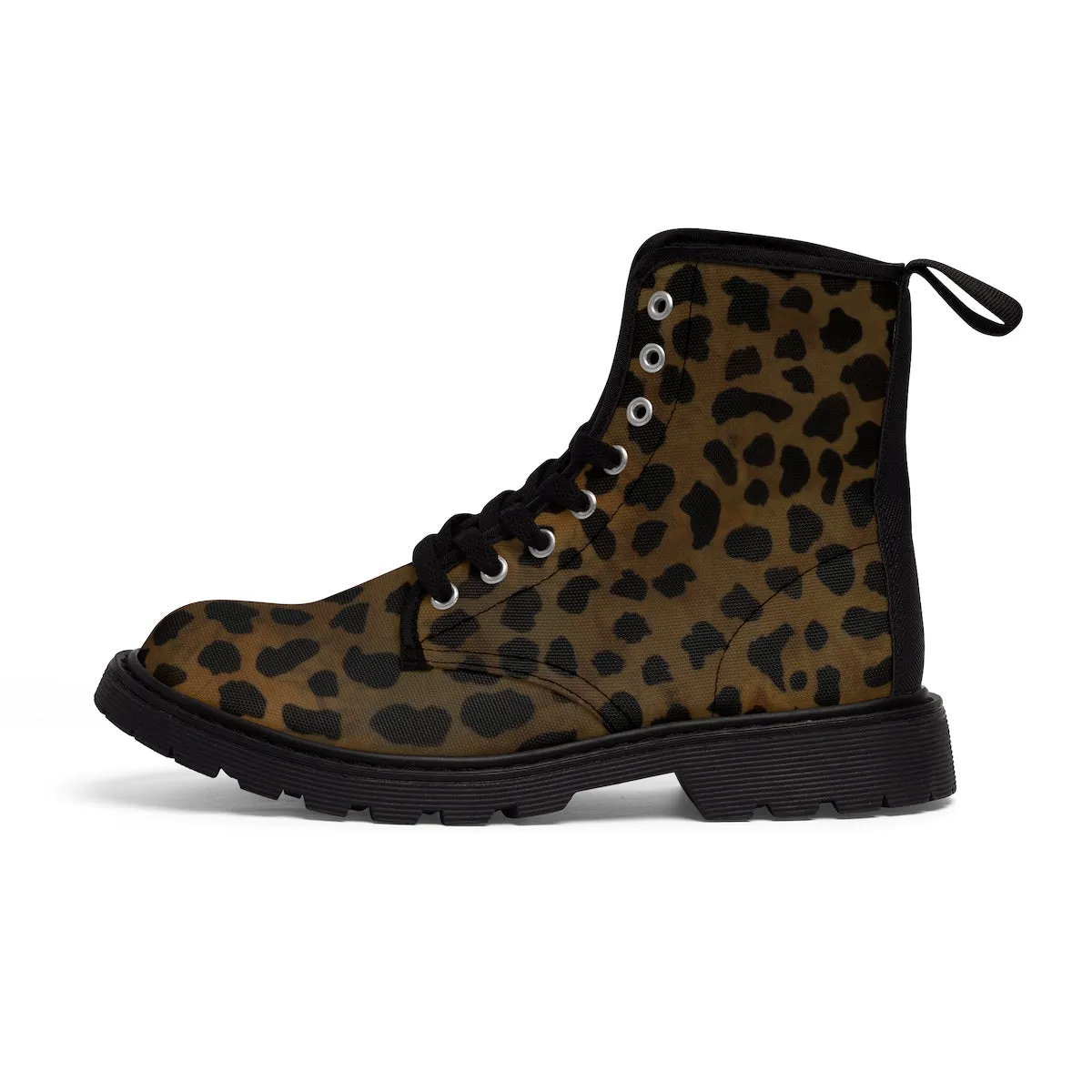 Brown Leopard Women's Boots, Animal Print Winter Laced-Up Canvas Hikers Boots For Ladies