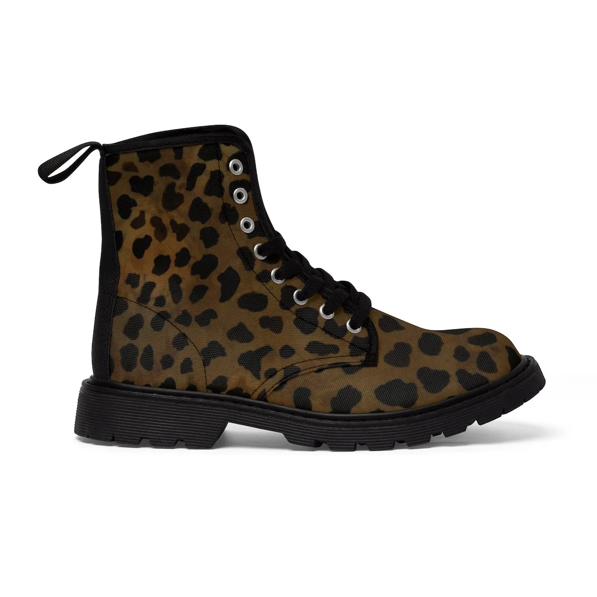 Brown Leopard Women's Boots, Animal Print Winter Laced-Up Canvas Hikers Boots For Ladies