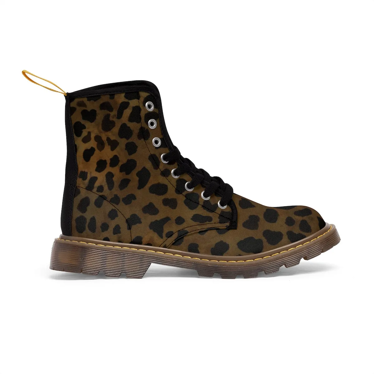 Brown Leopard Women's Boots, Animal Print Winter Laced-Up Canvas Hikers Boots For Ladies