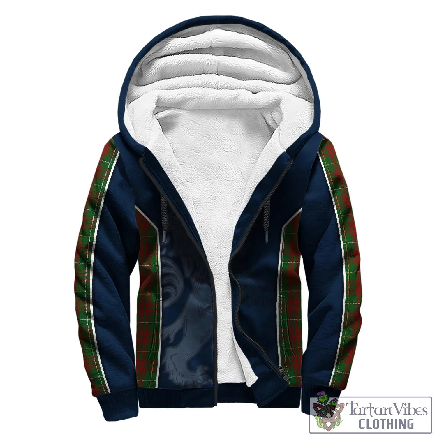 Bruce Hunting Tartan Sherpa Hoodie with Family Crest and Lion Rampant Vibes Sport Style