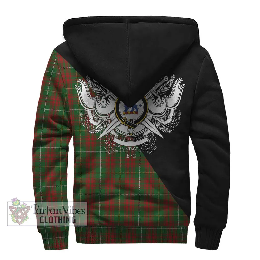 Bruce Hunting Tartan Sherpa Hoodie with Family Crest and Military Logo Style