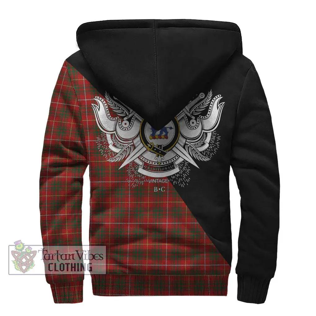 Bruce Tartan Sherpa Hoodie with Family Crest and Military Logo Style