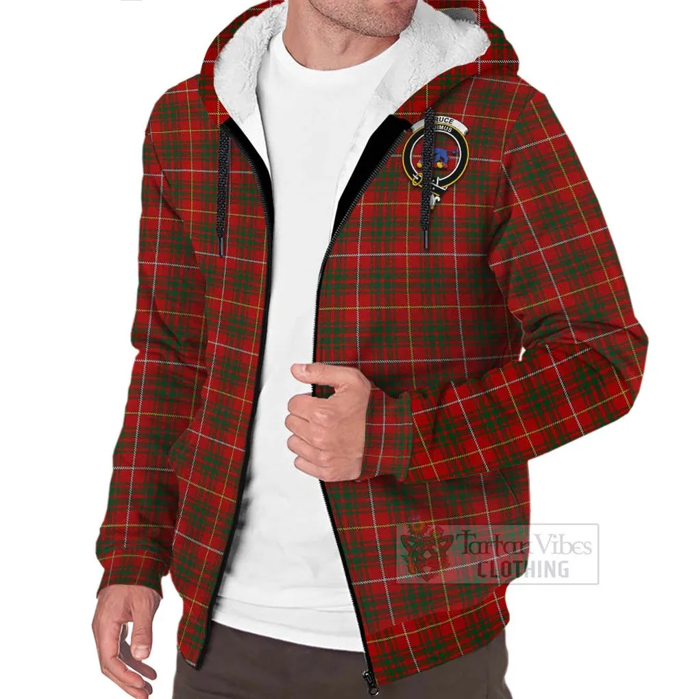 Bruce Tartan Sherpa Hoodie with Family Crest Celtic Skull Style