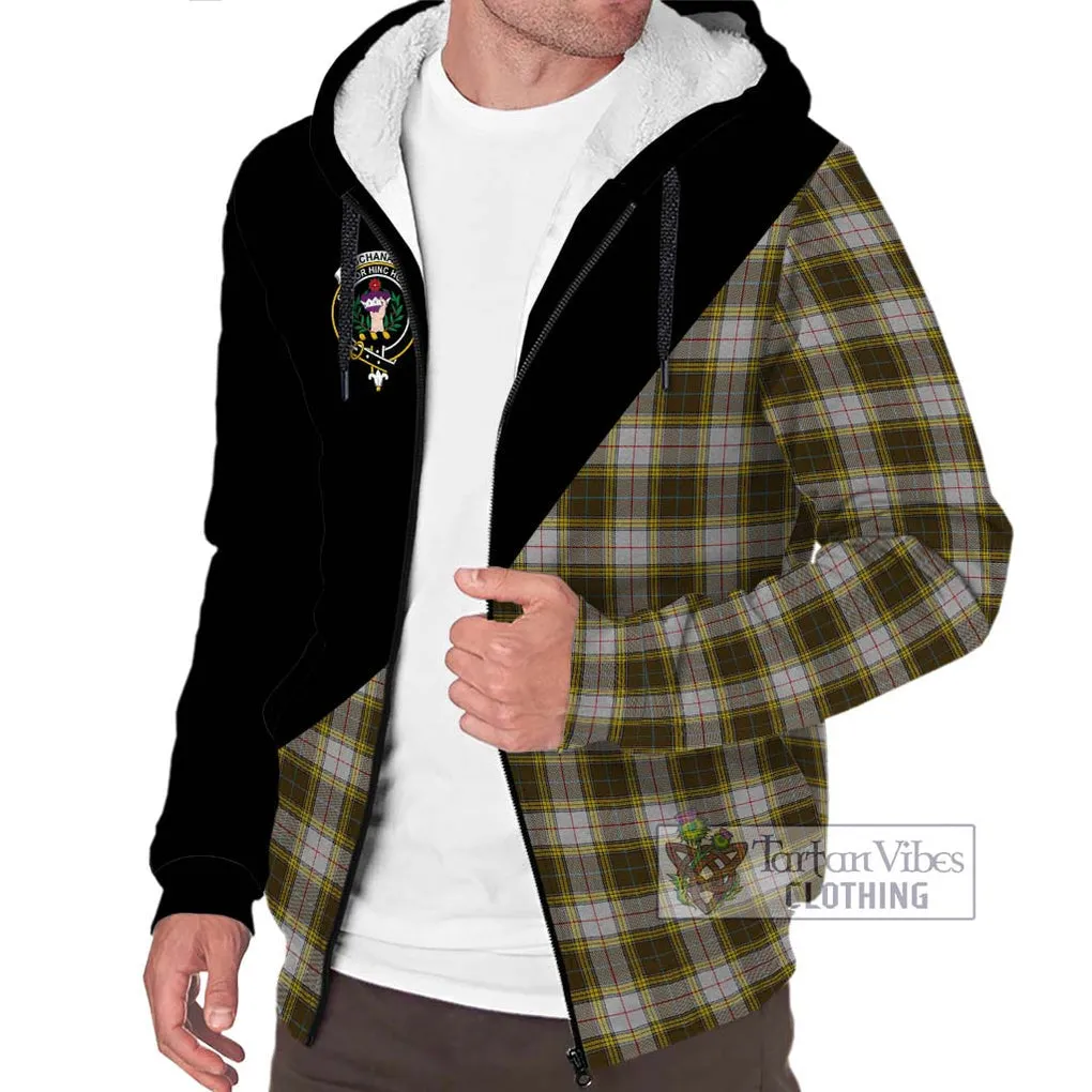 Buchanan Dress Tartan Sherpa Hoodie with Family Crest and Military Logo Style