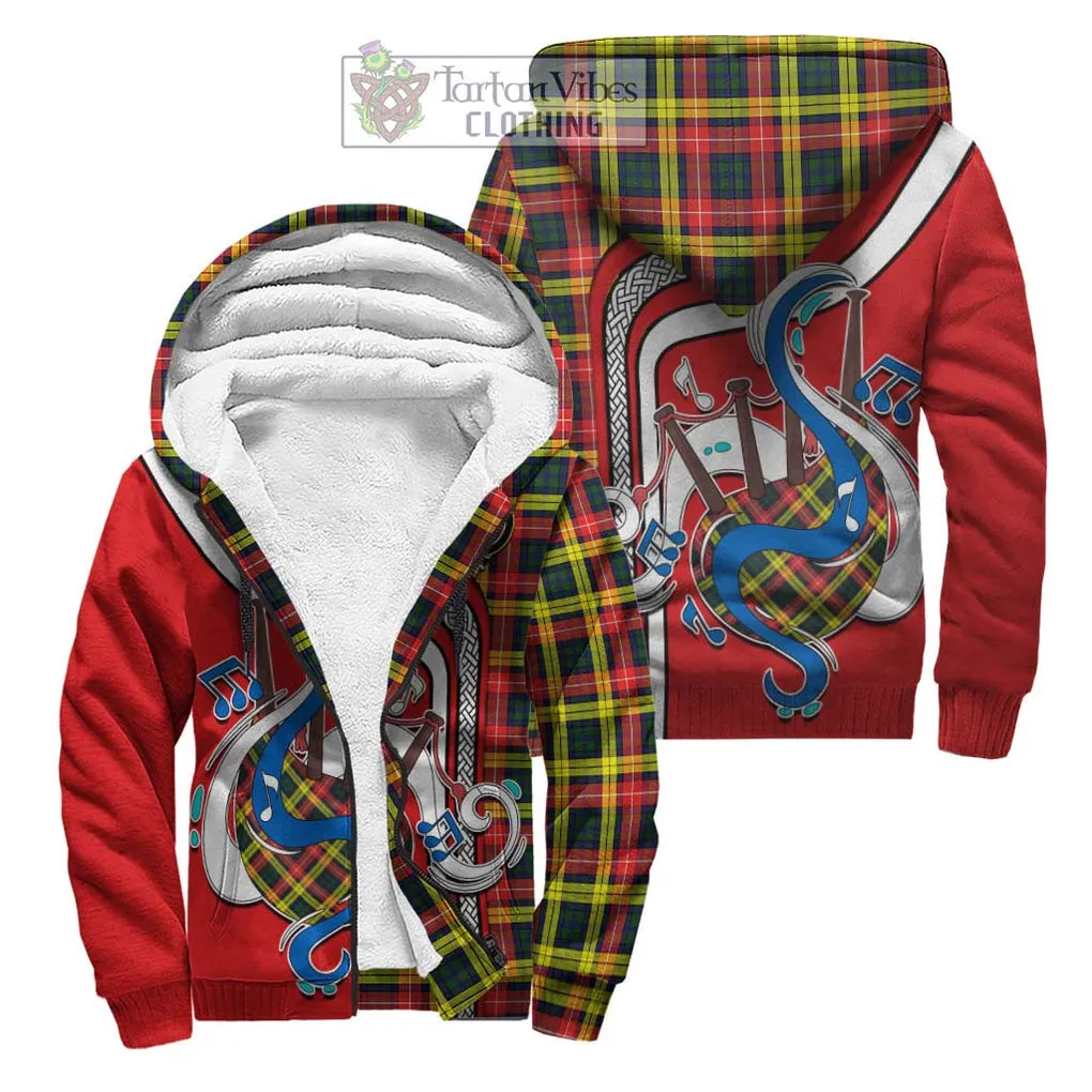 Buchanan Modern Tartan Sherpa Hoodie with Epic Bagpipe Style