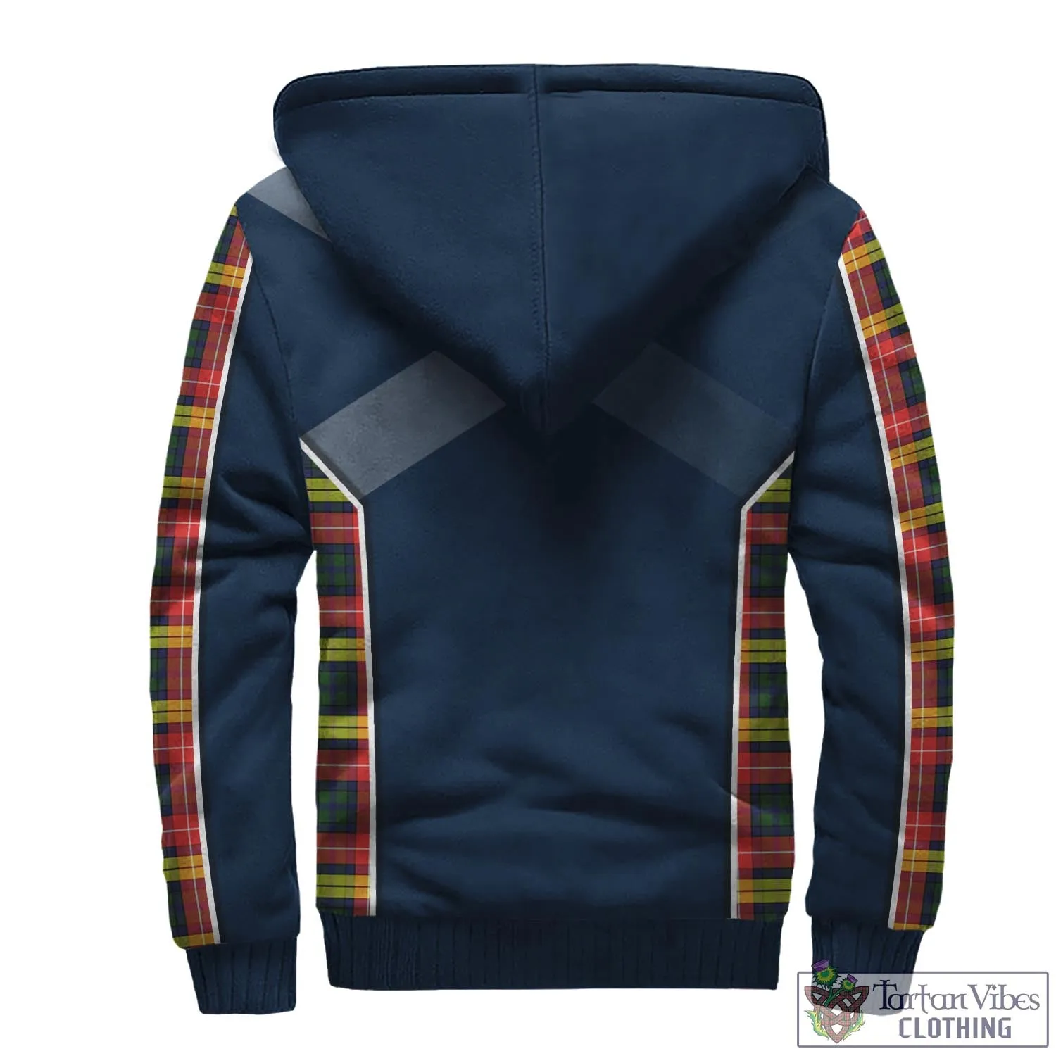 Buchanan Modern Tartan Sherpa Hoodie with Family Crest and Lion Rampant Vibes Sport Style