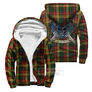 Buchanan Tartan Sherpa Hoodie with Family Crest Celtic Skull Style