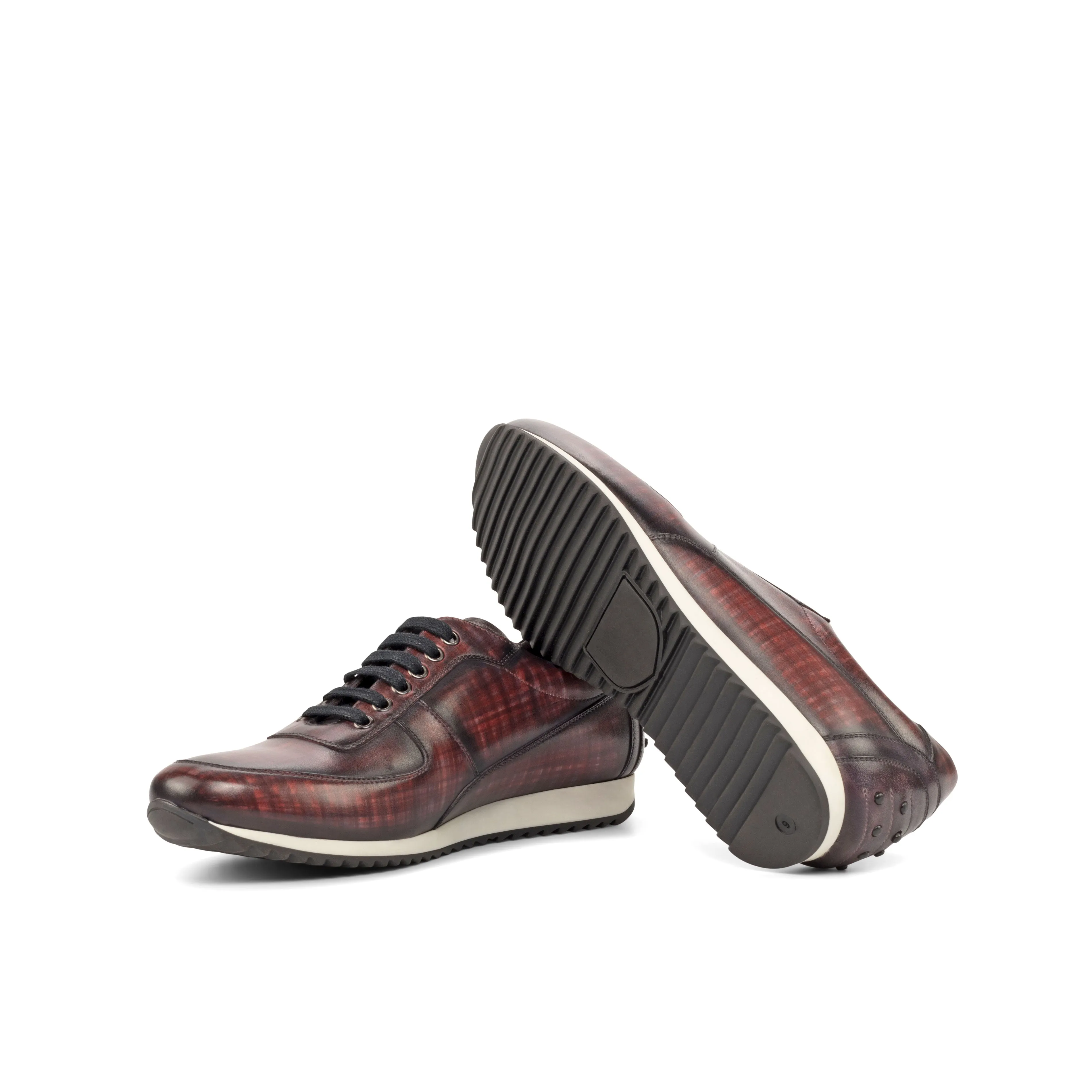 Burgundy Patina Leather Trainer Sneakers