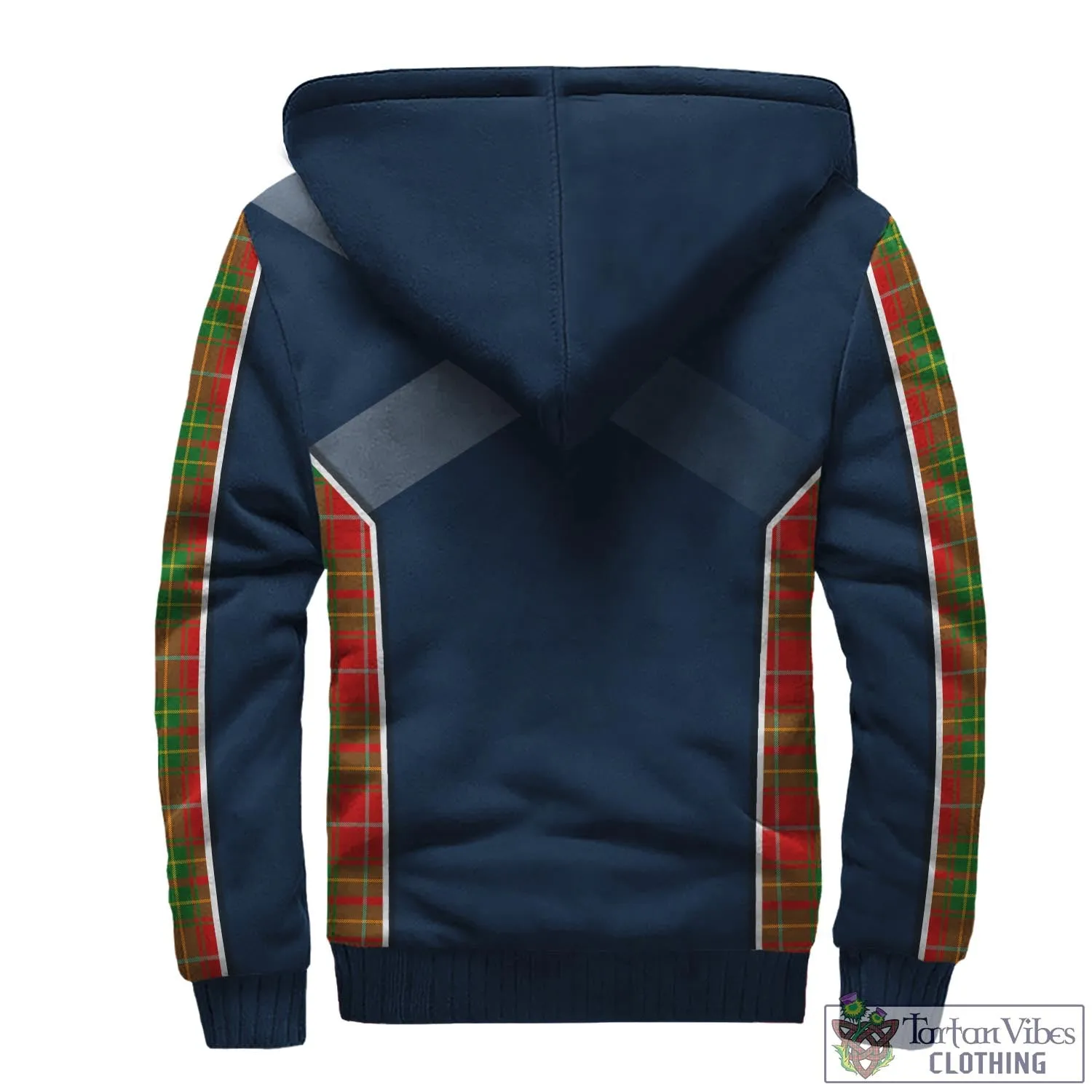 Burnett Tartan Sherpa Hoodie with Family Crest and Scottish Thistle Vibes Sport Style