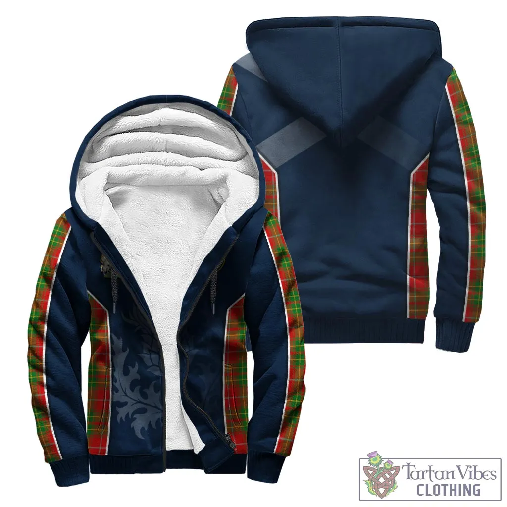 Burnett Tartan Sherpa Hoodie with Family Crest and Scottish Thistle Vibes Sport Style