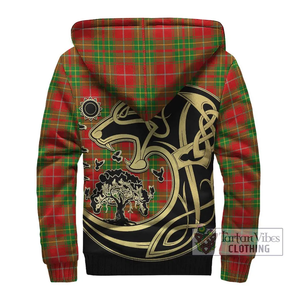 Burnett Tartan Sherpa Hoodie with Family Crest Celtic Wolf Style