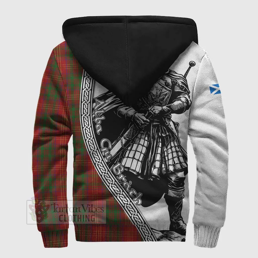 Burns Tartan Clan Crest Sherpa Hoodie with Highlander Warrior Celtic Style