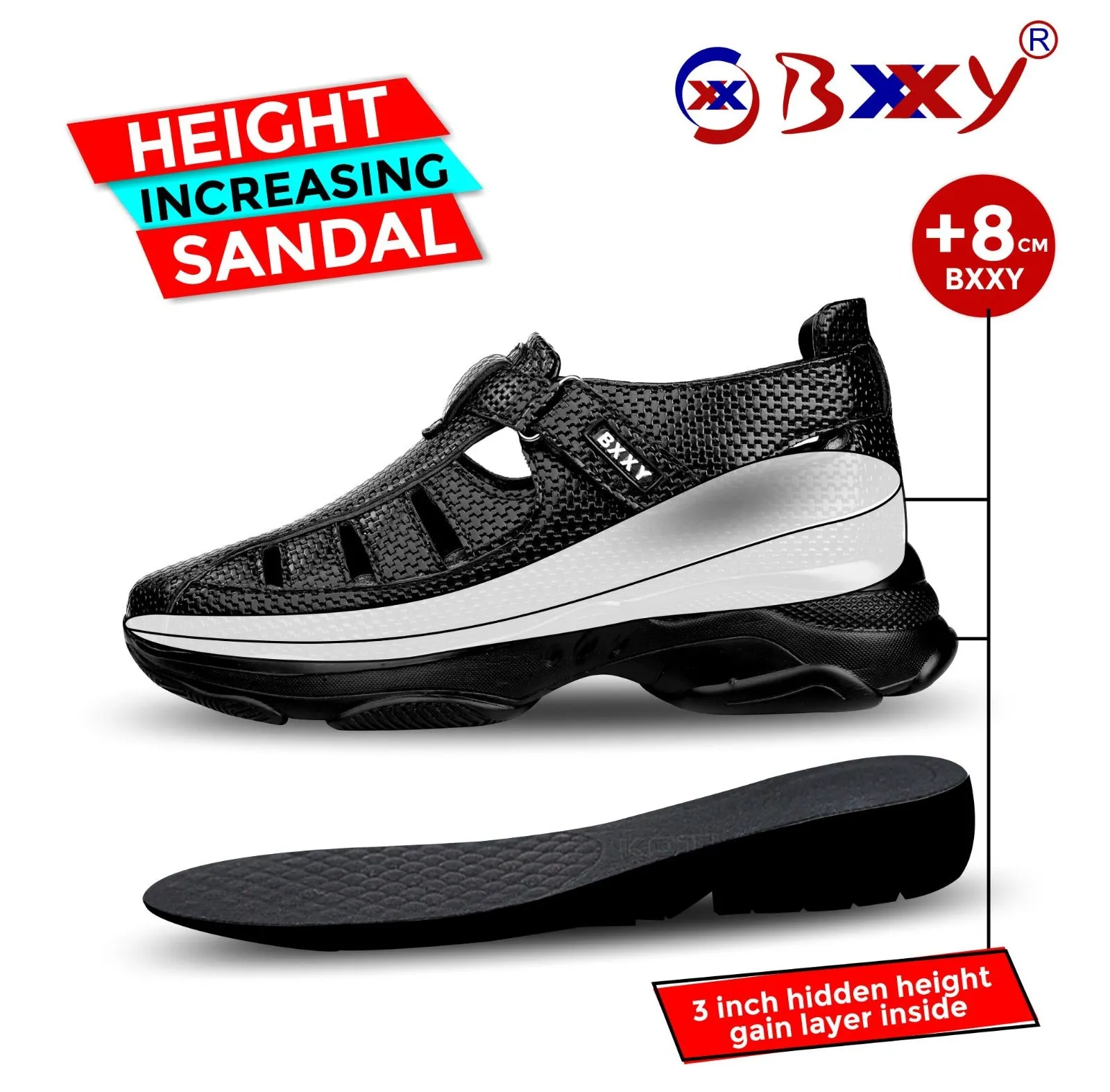 Bxxy's 3 Inch Hidden Height Increasing High-end Fashionable Sandals for Men