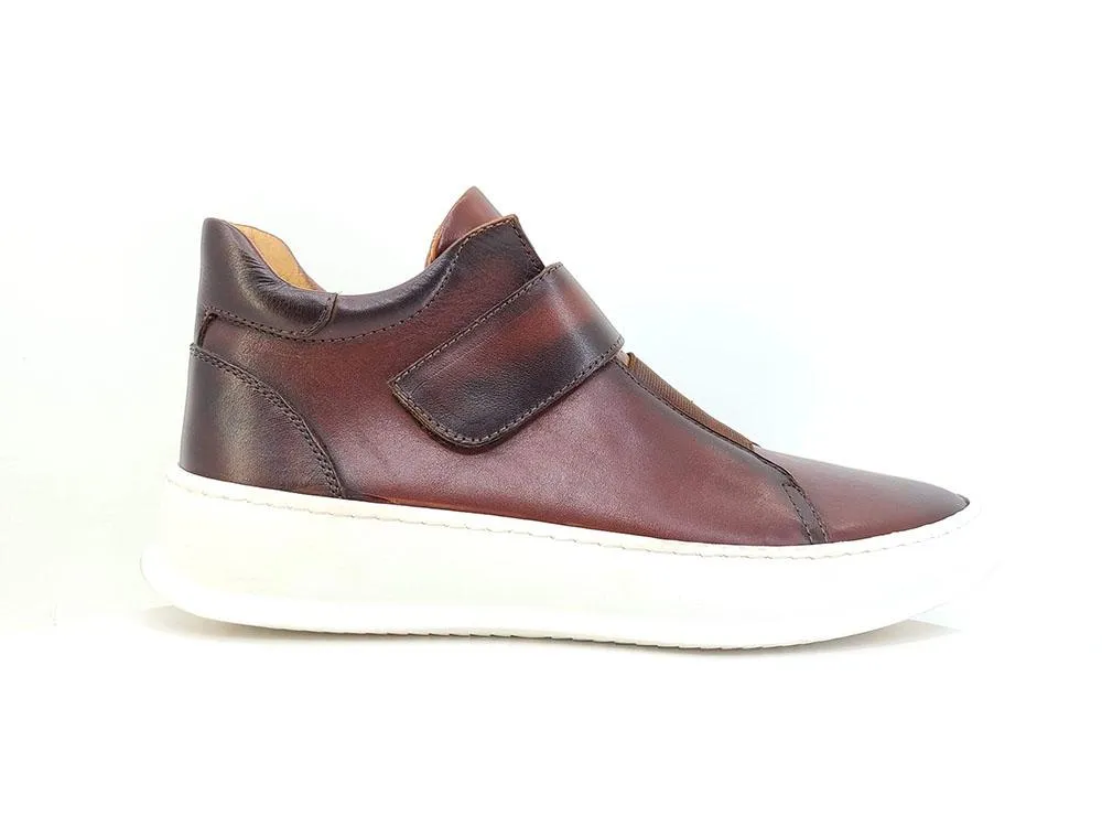 Calfskin High Top Sneaker Whiskey