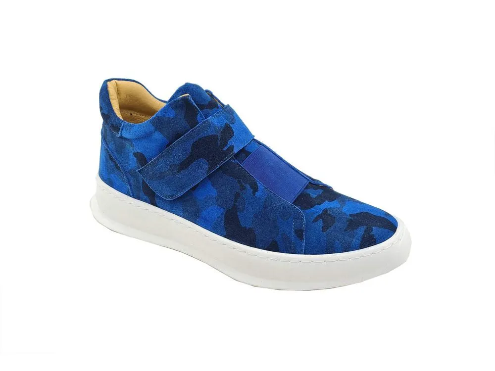 Camoflage Printed Suede High Top Sneaker Blue