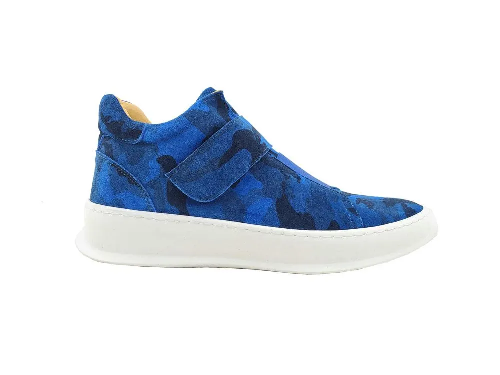 Camoflage Printed Suede High Top Sneaker Blue