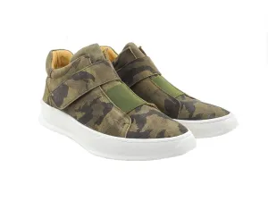 Camoflage Printed Suede High Top Sneaker Green