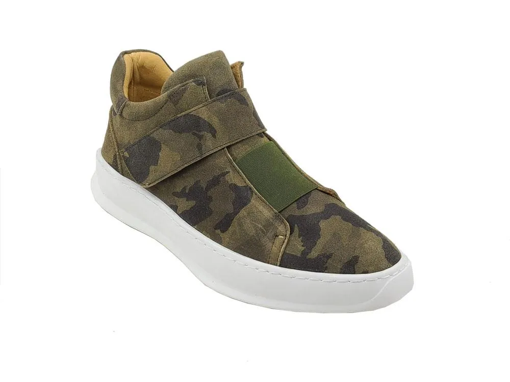 Camoflage Printed Suede High Top Sneaker Green