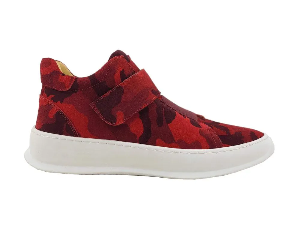 Camoflage Printed Suede High Top Sneaker Red