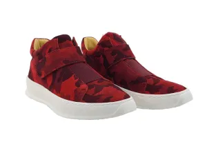 Camoflage Printed Suede High Top Sneaker Red