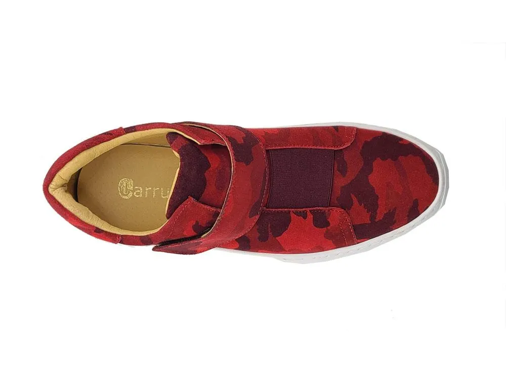 Camoflage Printed Suede High Top Sneaker Red