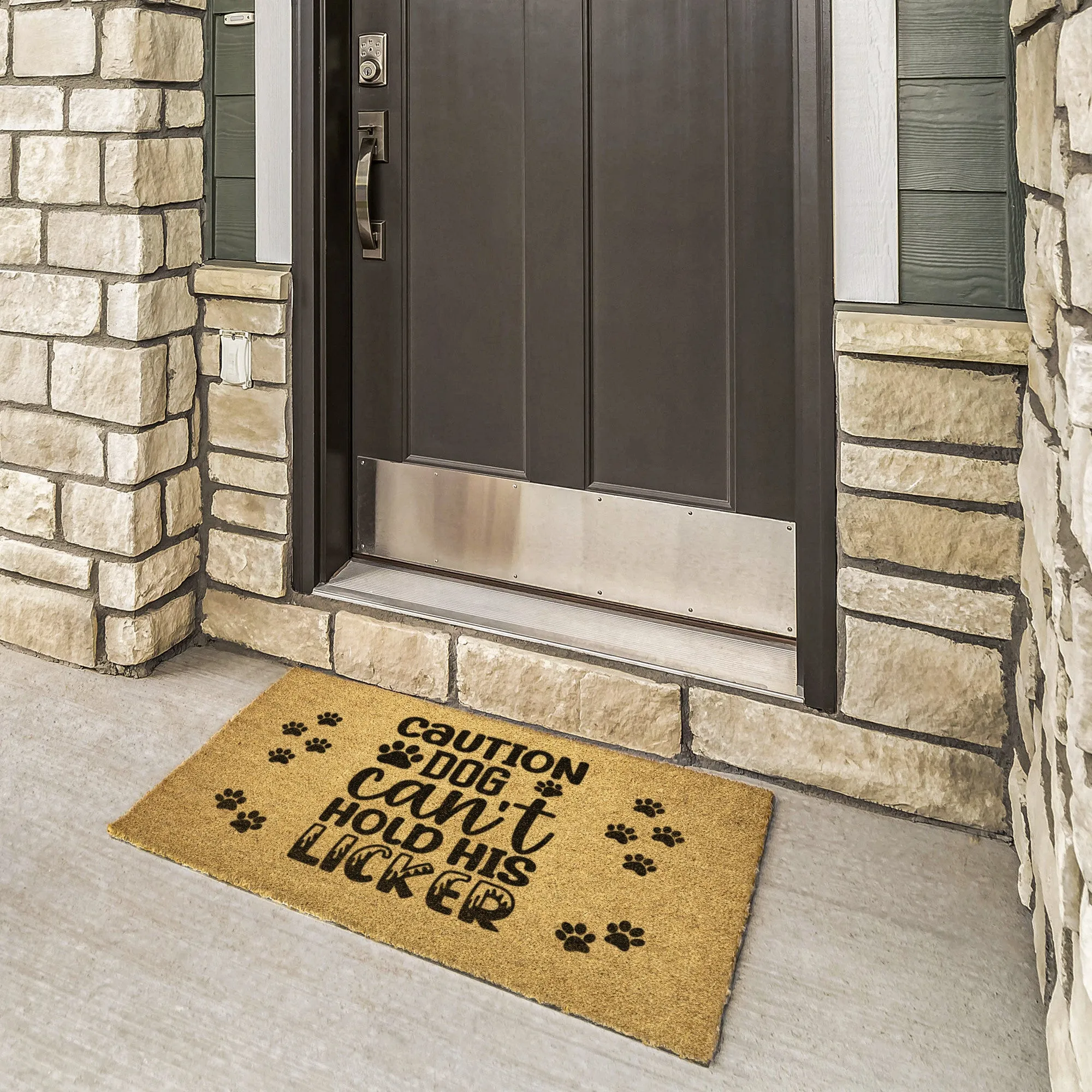 Caution Dog Can't Hold his Licker Door Mat