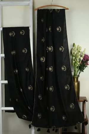 chanderi saree - midnight whisper & gold chandbalis